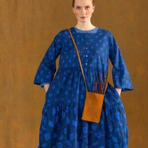 NEW Gudrun Sjoden Fruits Dress XL Organic BLUE ON blue Cotton NEW w/Tags
